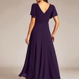 ever DAKOTA|Robe de soirée formelle en mousseline de soie à double col en V et taille ajustée