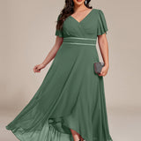 ever DAKOTA|Robe de soirée formelle en mousseline de soie à double col en V et taille ajustée