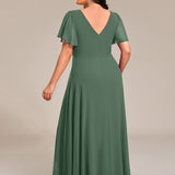 ever DAKOTA|Robe de soirée formelle en mousseline de soie à double col en V et taille ajustée