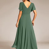 ever DAKOTA|Robe de soirée formelle en mousseline de soie à double col en V et taille ajustée