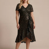 Robe midi sirène à volants en sequins à manches courtes
