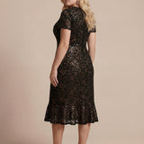Robe midi sirène à volants en sequins à manches courtes