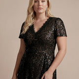 Robe midi sirène à volants en sequins à manches courtes