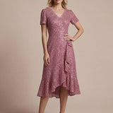 Robe midi sirène à volants en sequins à manches courtes