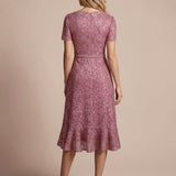 Robe midi sirène à volants en sequins à manches courtes