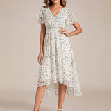 ever FAYE|Robe d'invitée de mariage chic à avec col en V et à manches courtes