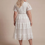 Robe en tulle A-line longueur thé à manches courtes décolleté en V avec sequins