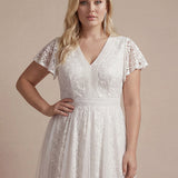 Robe midi évasée en tulle avec manches courtes décolleté en V et volants