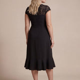 Robe midi sirène à volants en sequins à manches courtes avec décolleté croisé