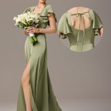 ever BELISSE|Robe en satin à manches volantées et fentes sur le devant
