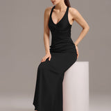 ever MINTA|Robe longue sirène en satin avec nœud croisé dans le dos