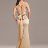 ever MINTA|Robe longue en satin avec nœuds croisés dans le dos