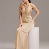 ever MINTA|Robe longue en satin avec nœuds croisés dans le dos