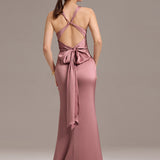 ever MINTA|Robe longue sirène en satin avec nœud croisé dans le dos