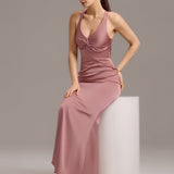 ever MINTA|Robe longue sirène en satin avec nœud croisé dans le dos