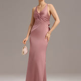 ever MINTA|Robe longue sirène en satin avec nœud croisé dans le dos