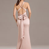 ever MINTA|Robe longue en satin avec nœuds croisés dans le dos