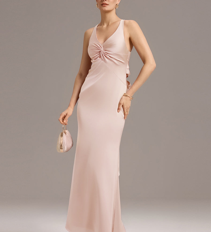 ever MINTA|Robe longue en satin avec nœuds croisés dans le dos