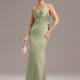 ever MINTA|Robe longue sirène en satin avec nœud croisé dans le dos