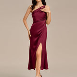 ever REIKO|Robe de demoiselle d'honneur sirène en satin à une épaule et fente haute