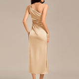 ever REIKO|Robe de demoiselle d'honneur sirène en satin à une épaule et fente haute