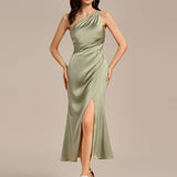 ever REIKO|Robe de demoiselle d'honneur sirène en satin à une épaule et fente haute