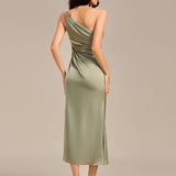 ever REIKO|Robe de demoiselle d'honneur sirène en satin à une épaule et fente haute