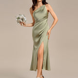ever REIKO|Robe de demoiselle d'honneur sirène en satin à une épaule et fente haute