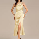 ever REIKO|Robe de demoiselle d'honneur sirène en satin à une épaule et fente haute