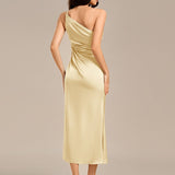 ever REIKO|Robe de demoiselle d'honneur sirène en satin à une épaule et fente haute