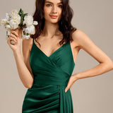 ever LIORA | Robe sirène en satin à bretelles fines et fente latérale