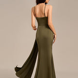 ever LIORA | Robe sirène en satin à bretelles fines et fente latérale
