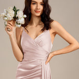 ever LIORA | Robe sirène en satin à bretelles fines et fente latérale
