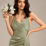 ever LIORA | Robe sirène en satin à bretelles fines et fente latérale