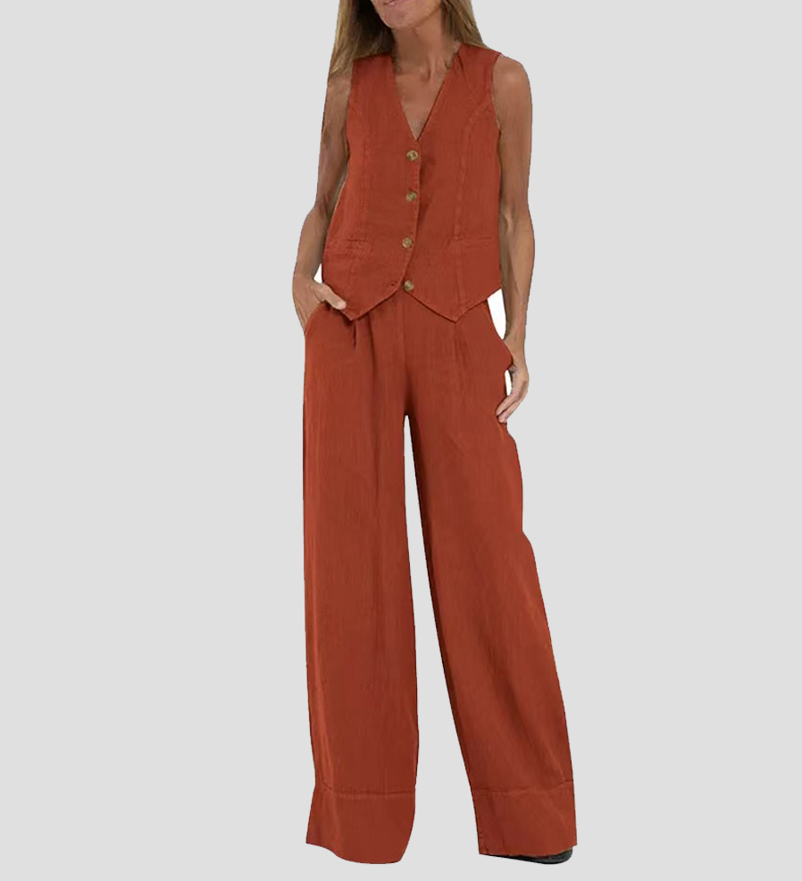 Aira - Ensemble Gilet Boutonné & Pantalon Large