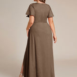 ever MELODÉ|Robe de Soirée élégante à paillettes décolleté en V profond fente sur le devant