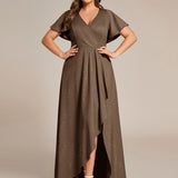 ever MELODÉ|Robe de Soirée élégante à paillettes décolleté en V profond fente sur le devant