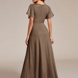 ever MELODÉ|Robe de Soirée élégante à paillettes décolleté en V profond fente sur le devant