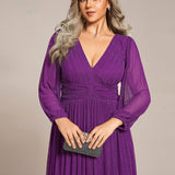 ever BRYM|Robe trapèze à manches longues et taille haute, éblouissante