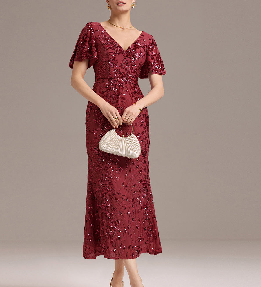 ever PALMER|Robe cérémonie femme mi-longue sirène formelle brodée à paillettes