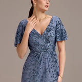 ever PALMER|Robe cérémonie femme mi-longue sirène formelle brodée à paillettes