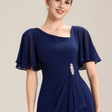 ever LILOU|Robe de soirée mi-longue en mousseline de soie à manches courtes