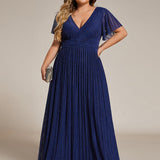 ever DAPHNE|Robe de soirée formelle scintillante à manches courtes et col en V