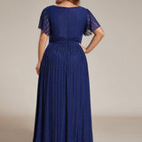 ever DAPHNE|Robe de soirée formelle scintillante à manches courtes et col en V
