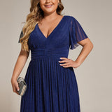 ever DAPHNE|Robe de soirée formelle scintillante à manches courtes et col en V