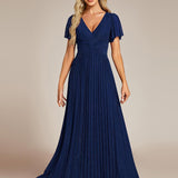 ever DAPHNE|Robe de soirée formelle scintillante à manches courtes et col en V