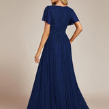 ever DAPHNE|Robe de soirée formelle scintillante à manches courtes et col en V