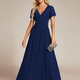 ever DAPHNE|Robe de soirée formelle scintillante à manches courtes et col en V