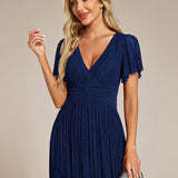 ever DAPHNE|Robe de soirée formelle scintillante à manches courtes et col en V