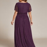 ever DAPHNE|Robe de soirée formelle scintillante à manches courtes et col en V
